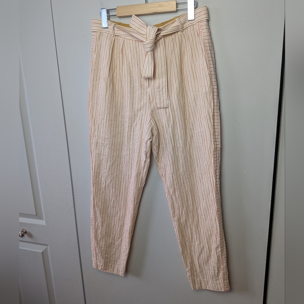 TED BAKER Women Capri Stripes Trouser Pants Size 3 = Medium Cotton Linen Mix